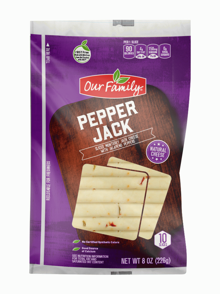 Our Family  pepper jack sliced monterey jack cheese with jalapeno peppers, 10-slices Full-Size Picture